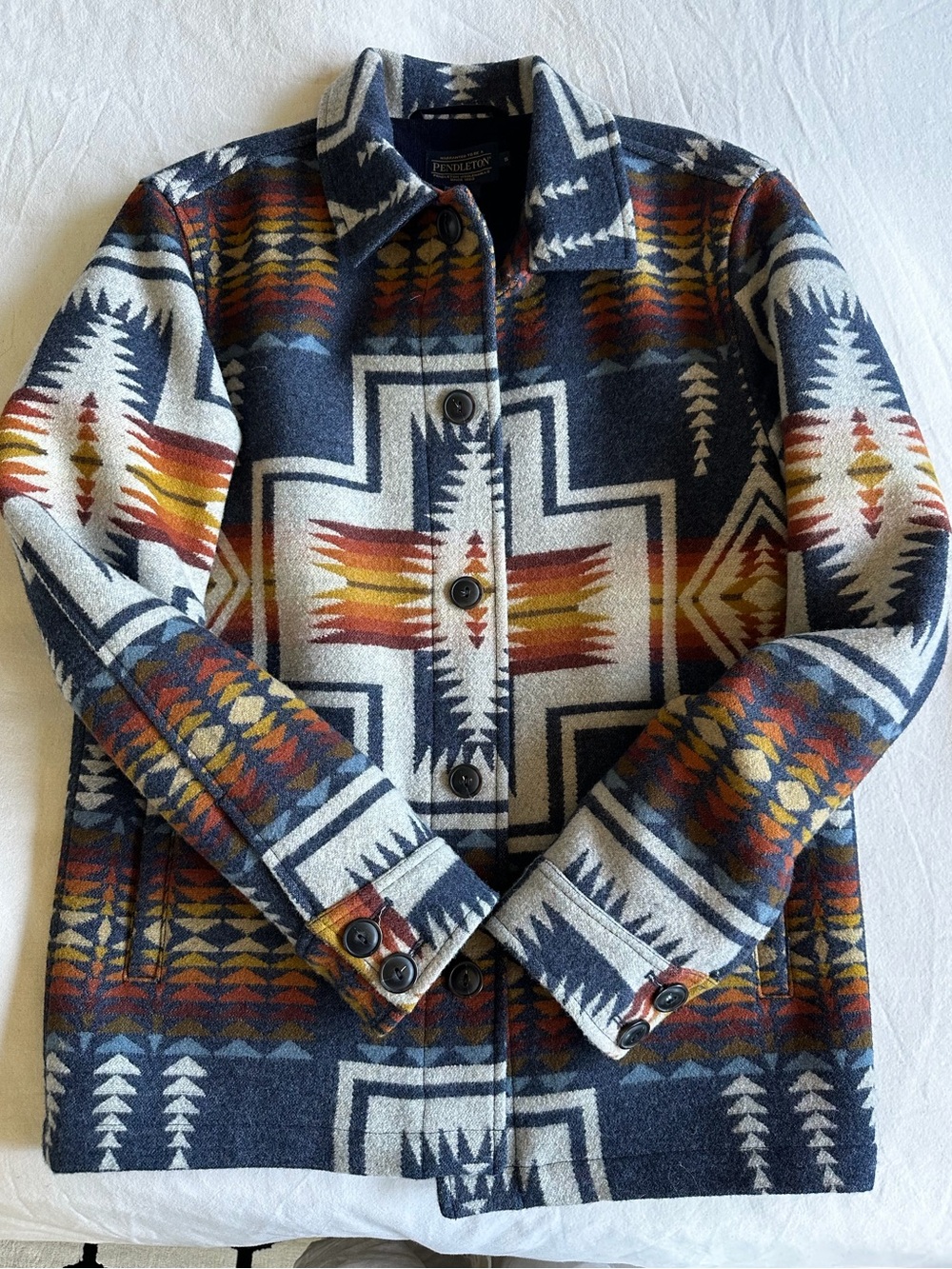 Pendleton Navy & Cream Southwestern Wool Utility Jacket with Rust Accents